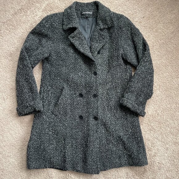 Sandro Coat Womens 10 Gray Double Breasted Wool Mid Length Designer Vintage - Picture 1 of 8